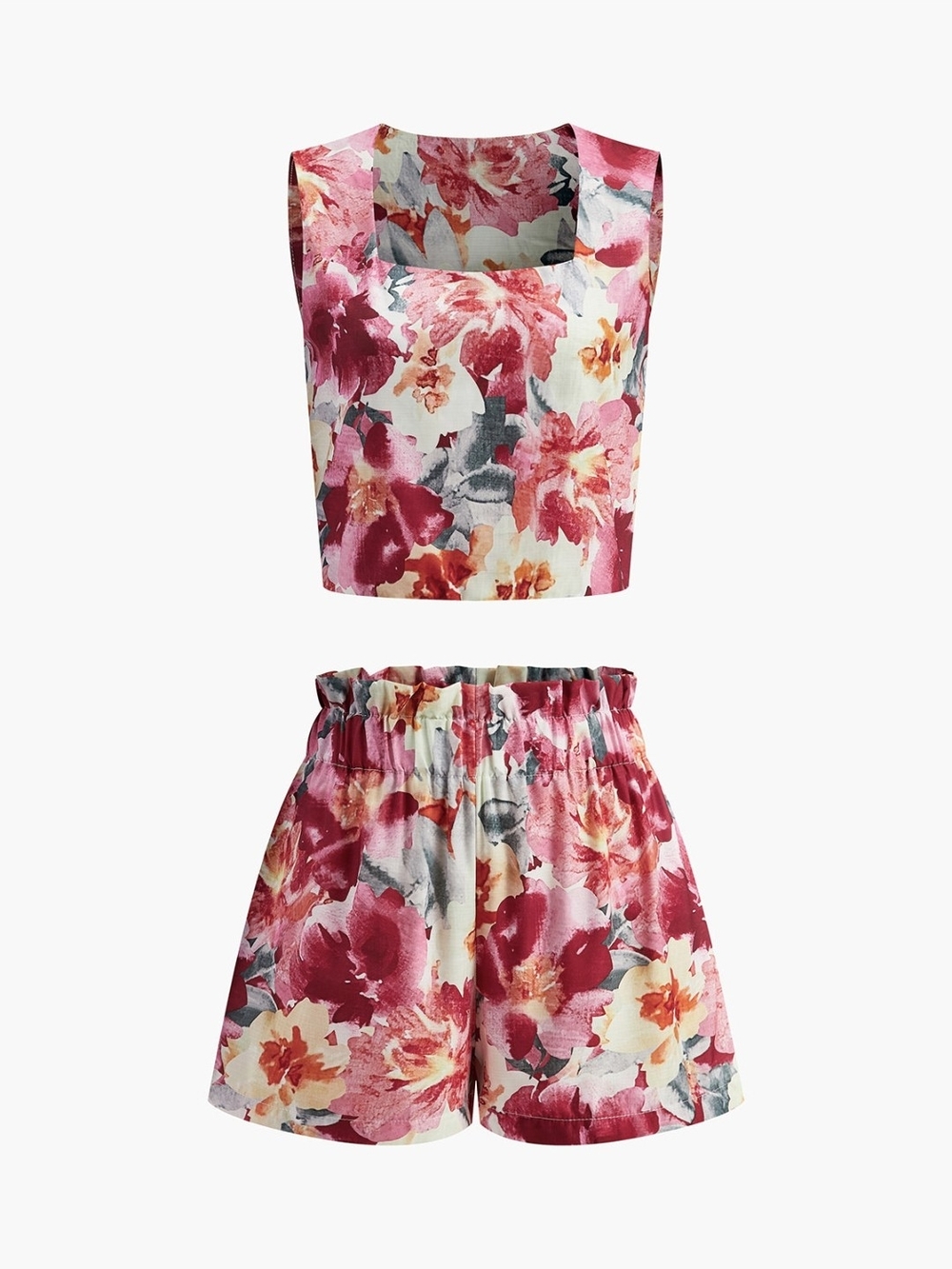 Commense Pink Floral High-Waist Shorts Set